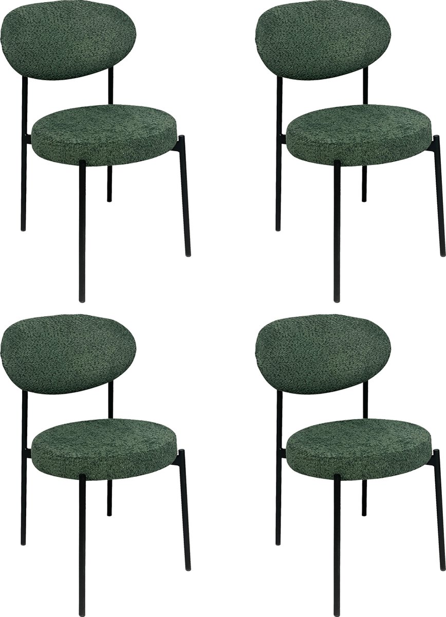 Lina® MIA Eetkamerstoelen- Set van 4- Groen- Teddy Stoel-Metalen Poten