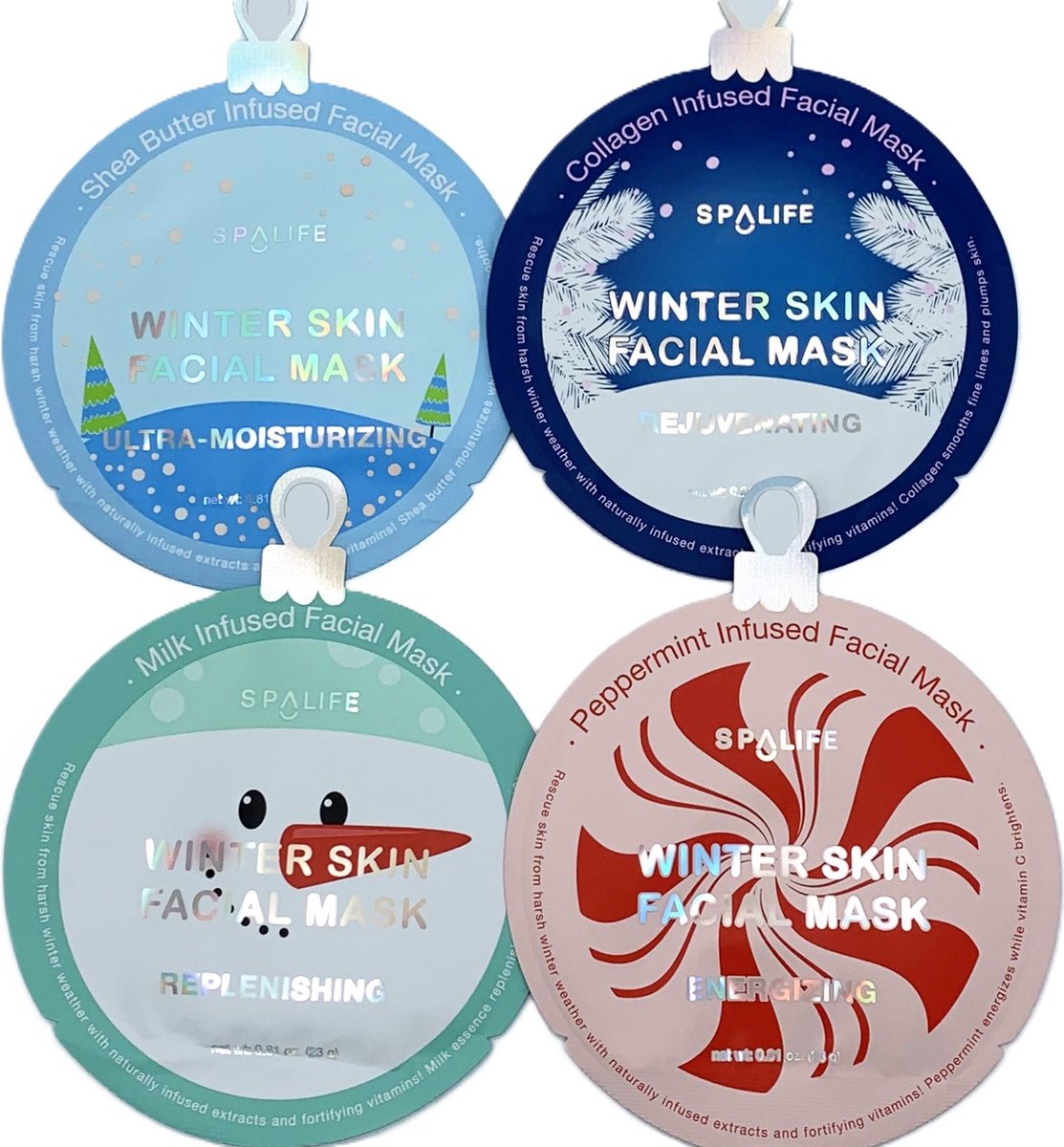 Goedkoopste My Spa Life - Gezichtsmasker Tissuemasker Kerst - Hydraterend & Verzorgend - Kerstbal Winter Multipack (4) | Verkocht door Beautymaskers.nl