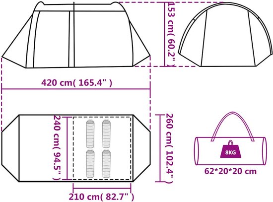 vidaXL Tunneltent 4-persoons - Waterdicht - Blauw Kampertent - Tunneltent - Blauwe Tent - Waterdichte Tent - Windbestendige Tent van Vidaxl — afbeelding 4