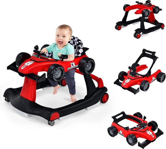 Goodivery - Loopwagen Baby - Baby Walker - Babywalker Loopwagen - 4-in-1 - Opvouwbaar - Verstelbare Hoogte - 73x64x56cm - Rood