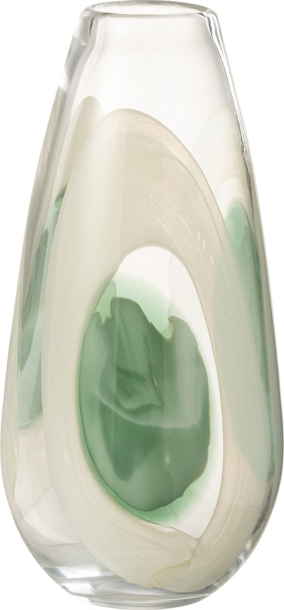 J-Line vaas Livy - glas - groen/wit/transparant - large - 37 cm hoog