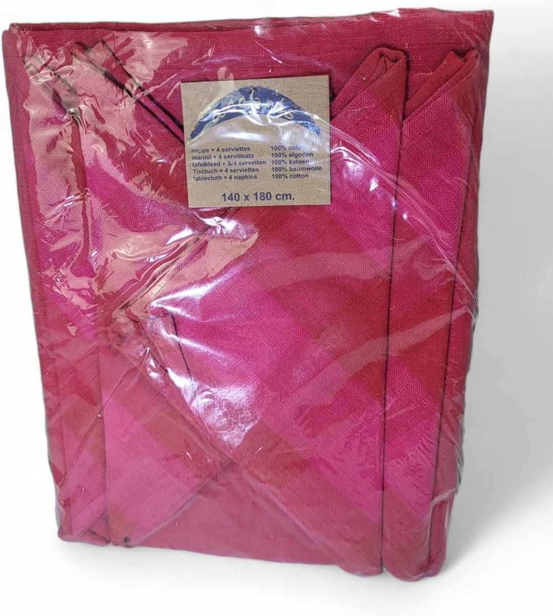Tafelkleed katoen + 4 Servetten Rood 140 x 180 cm serie Accents by Haka India Cotton Tafellaken