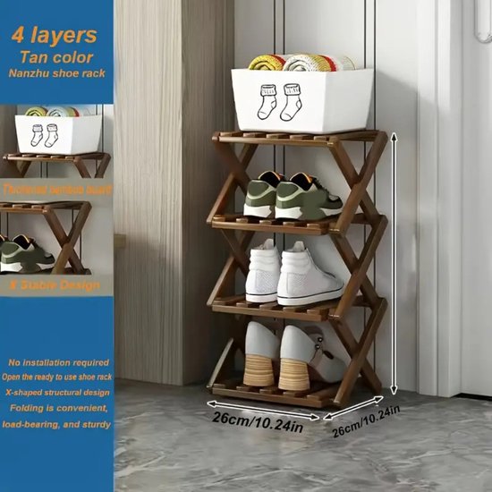 Étagère à chaussures Nivard - Banc à chaussures - Porte - Système de rangement Chaussures pour femmes - Organisateur - 4 niveaux