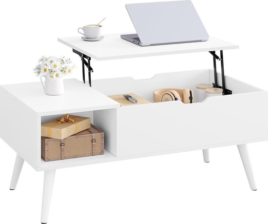 Salontafel bijzettafel woonkamer tafel salontafel met twee trekladen 4 wielen open opbergruimte