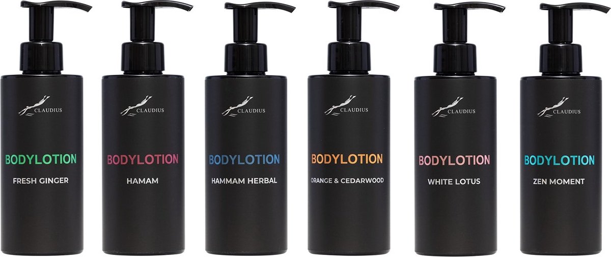 Goedkoopste Bodylotion Set - Fresh Ginger Hamam Hammam Herbal Sweet Orange & Cedarwood White Lotus en Zen Moment - bodycare - luxe fles - set van 6 stuks - Cadeau - giftset voor hem en haar