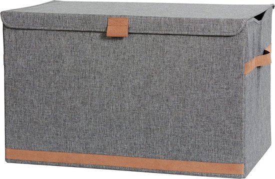 Foto: Dekenkist opbergkist binnen zitbank met opbergsysteem stoffenkist met deksel speelgoedkist voor kinderen voor slaapkamer woonkamer grijs 62 x 37 5 x 39 cm