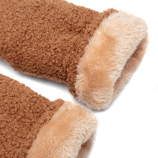 Mitaines-Teddy- Look Teddy-Chaud-Doux-Doublure moelleuse- Taille unique-Marron