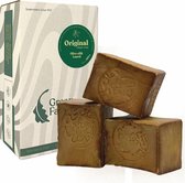 GREEN FADEL Aleppo Zeep Original 3 x 200g, Aleppo Zeep Olijfolie en Laurierolie, Olijfoliezeep, Kernzeep, Natuurlike Zeep, Aleppo Soap, Handgemaakte, Vegan, voor Gezicht en Lichaam