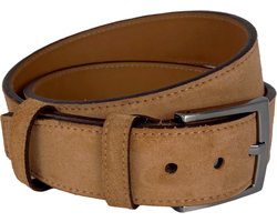 Riem Heren - Riem Dames - Cognac - Lichtbruin - Suede Leer - 4.5 cm breed - Totale lengte Riem 110 cm - Taille maat tot 90 cm