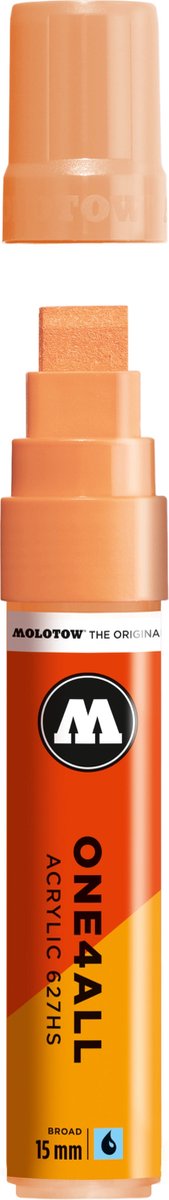 Molotow ONE4ALL 15mm Acryl Marker - Pastel oranje - Geschikt voor vele oppervlaktes zoals canvas, hout, steen, keramiek, plastic, glas, papier, leer...