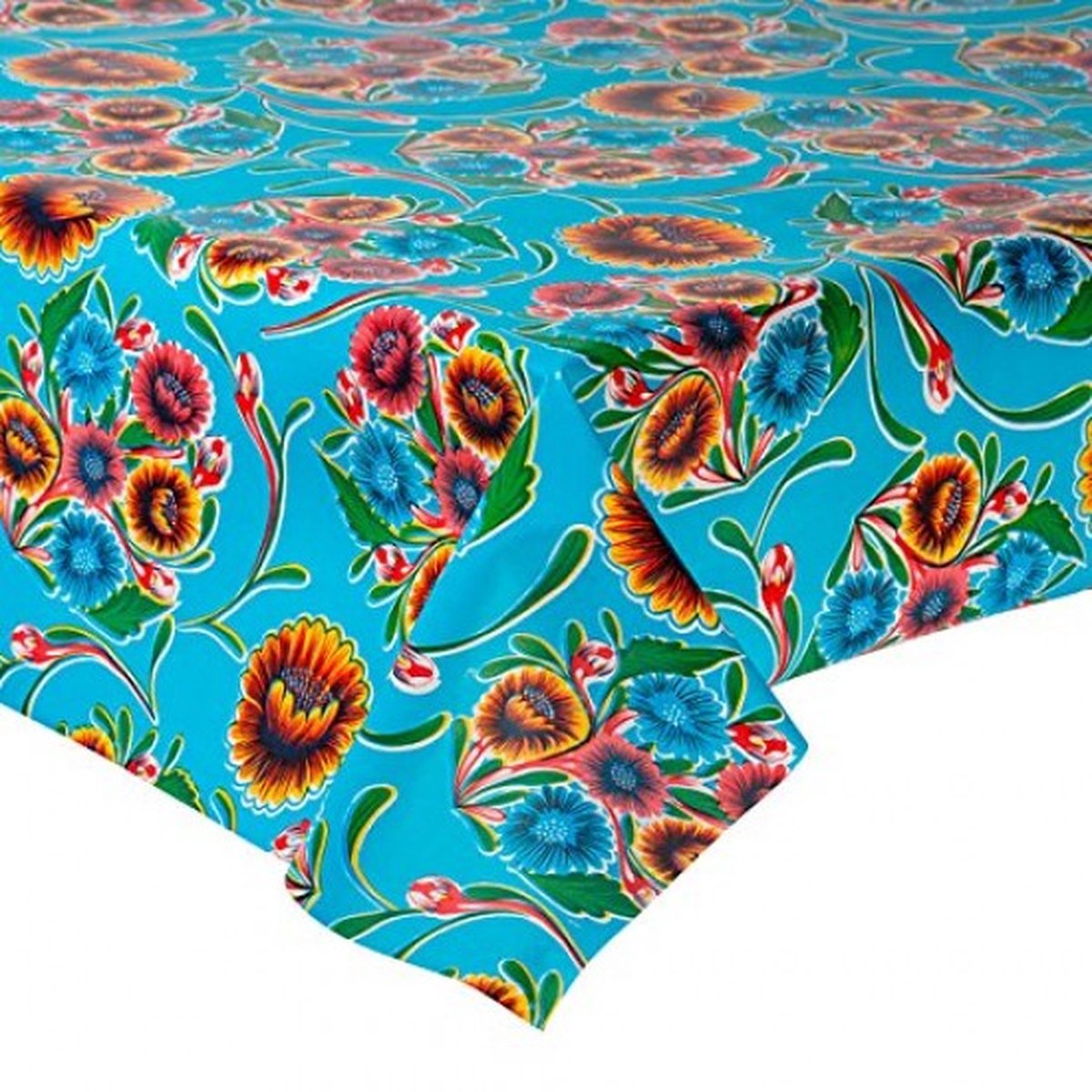 Atelier Du Baj Floral Aqua Mexicaans Tafelzeil - 250 x 120 cm