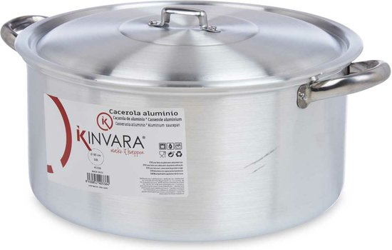 Kinvara grote kookpan/Soeppan met deksel - Aluminium - oven/gas - 10 liter - D30 x H14 cm - Sauspan - Extra groot
