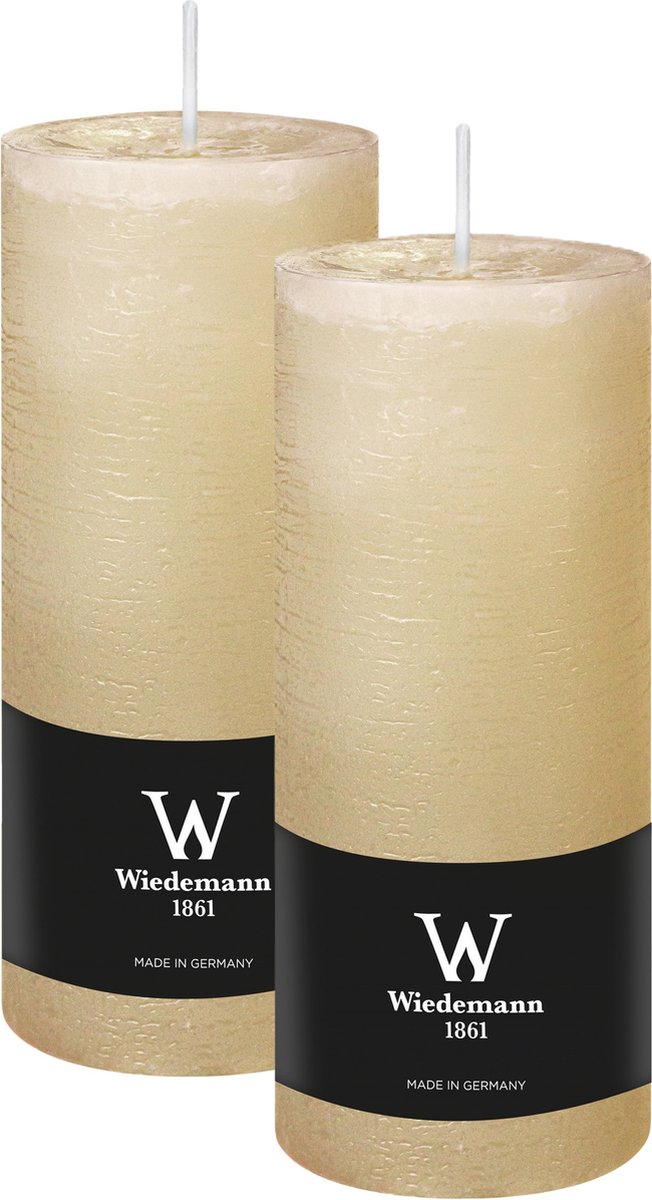 Wiedemann Cilinderkaars/stompkaars - 2x - rustieke kaars - creme wit - 7 x 16 cm - 66 branduren
