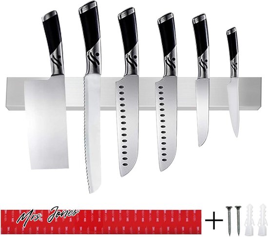 Coninx Magnetische Messenhouder - Roestvrij Staal Magneetstrip voor Wandmontage Zonder Boren - Zelfklevende Keukenmessenhouder - 40 cm