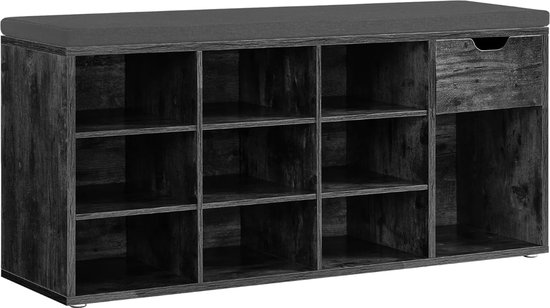 Meerveil Shoe Bench with Seat, Shoe Bench with Storage Space and Folding Drawer, Wooden Industrial Style for Hallway, 100 x 52 x 30 cm (W x H x D), Grey