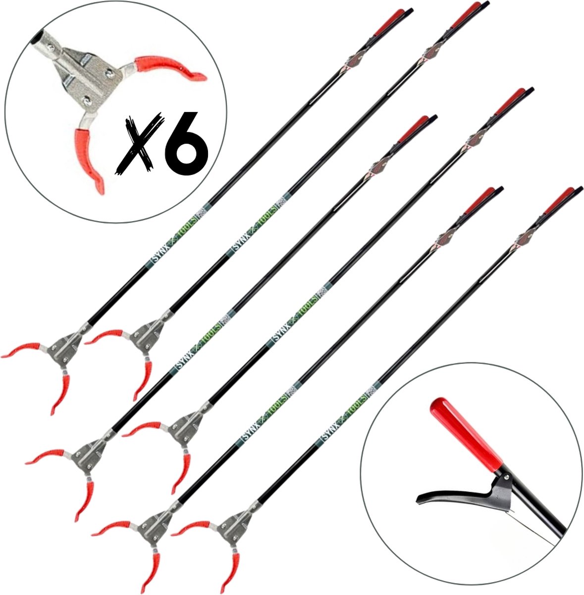 Goedkoopste Synx Tools Afvalgrijper 6stuks - met lange steel - 110cm - afvalgrijper voor zwerfvuil - afval grijper