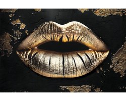 Glasschilderij 120x80cm Gouden lippen