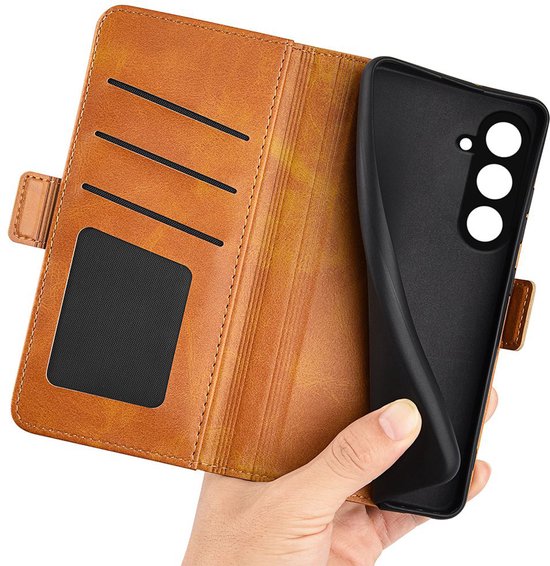 Coque Samsung Galaxy S23 FE - MobyDefend Luxe Wallet Book Case (fermeture latérale) - Marron clair - Étui de téléphone portable - Étui de téléphone adapté pour Samsung Galaxy S23 FE