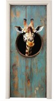 Deurposter 80x205 cm - Deursticker Giraf - Hout - Doorkijk - Dieren - Kop - Meubelfolie zelfklevend - Deurfolie woonkamer - Interieurfolie fotobehang - Deur plakfolie - Deurstickers - Deurbehang sticker - Kamer decoratie