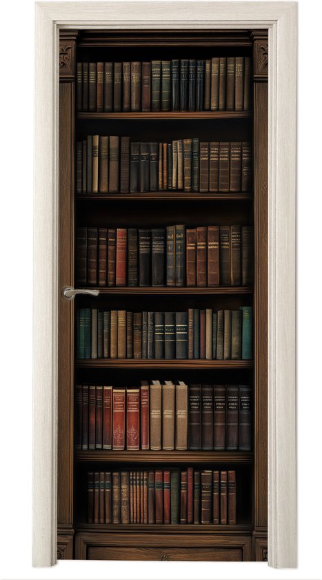 Deurposter 80x205 cm - Deursticker Boekenkast - Vintage - Bruin - Meubelfolie zelfklevend - Deurfolie woonkamer - Interieurfolie fotobehang - Deur plakfolie - Deurstickers - Deurbehang sticker - Kamer decoratie