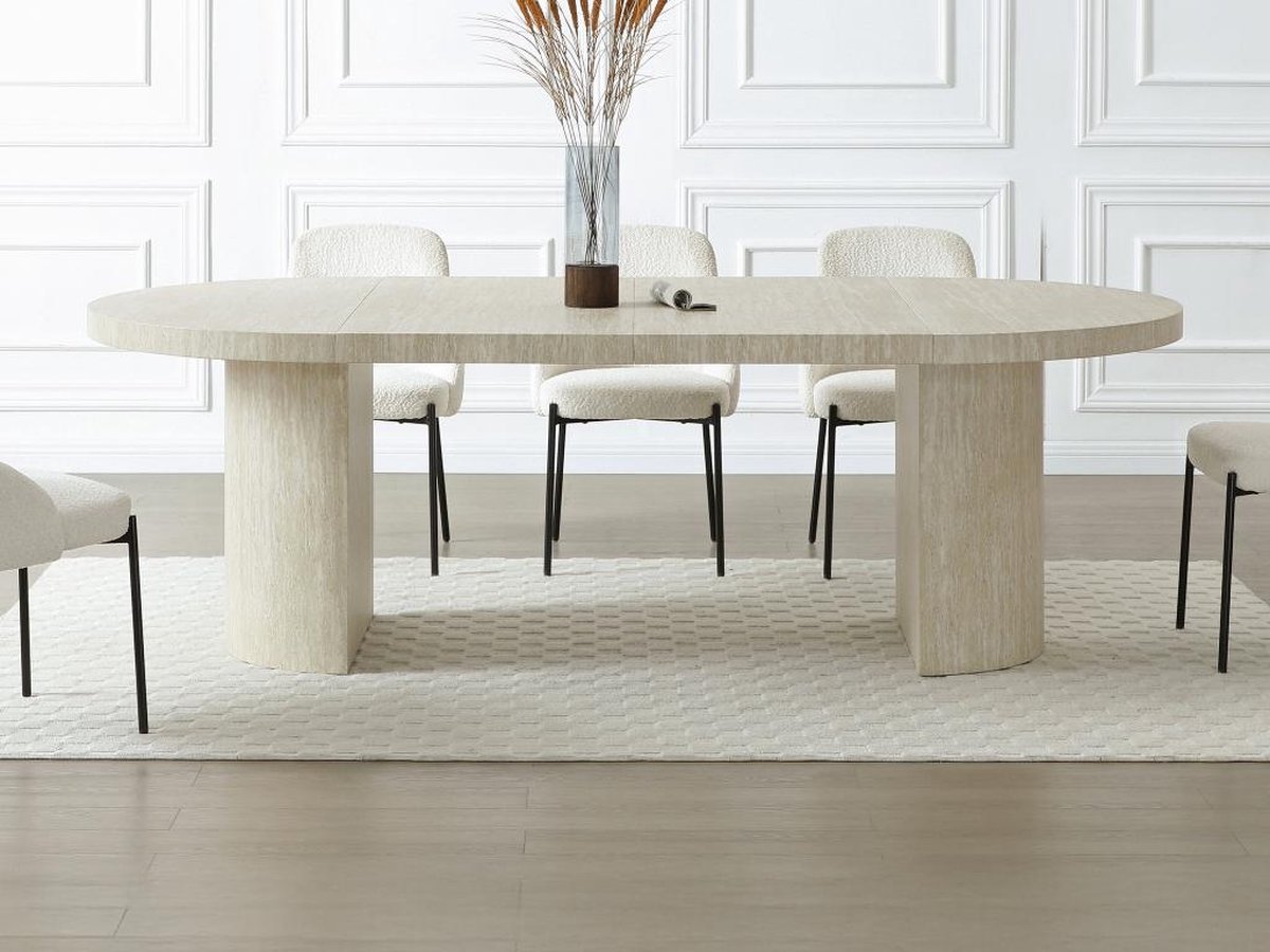 Vente-unique Uitschuifbare eettafel voor 4 tot 12 personen van MDF - Beige natuursteeneffect - SIDRINA