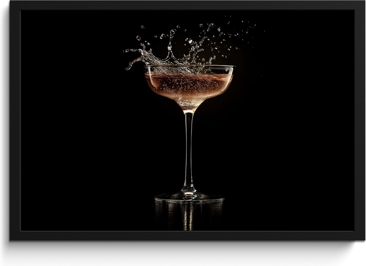 FrameYourWall Fotolijst inclusief poster - Posterlijst 60x40 cm - Posters - Cocktail - Zwart - Spetters - Glas - Foto in lijst - Keuken decoratie muur - Wanddecoratie accessoires - Muurdecoratie - Schilderijen Cocktail - Spetters