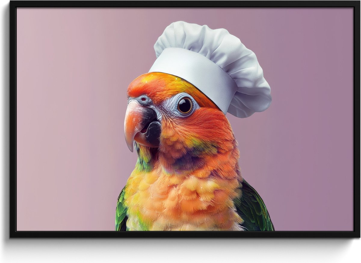 FrameYourWall Fotolijst inclusief poster - Posterlijst 120x80 cm - Posters - Papegaai - Koksmuts - Nieuwsgierig - Vogel - Foto in lijst - Keuken decoratie muur - Wanddecoratie accessoires - Muurdecoratie - Schilderijen Koksmuts - Parkiet