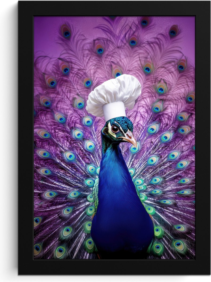 FrameYourWall Fotolijst inclusief poster - Posterlijst 20x30 cm - Posters - Pauw - Koksmuts - Cool - Paars - Foto in lijst - Keuken decoratie muur - Wanddecoratie accessoires - Muurdecoratie - Schilderijen Koksmuts - Pauw