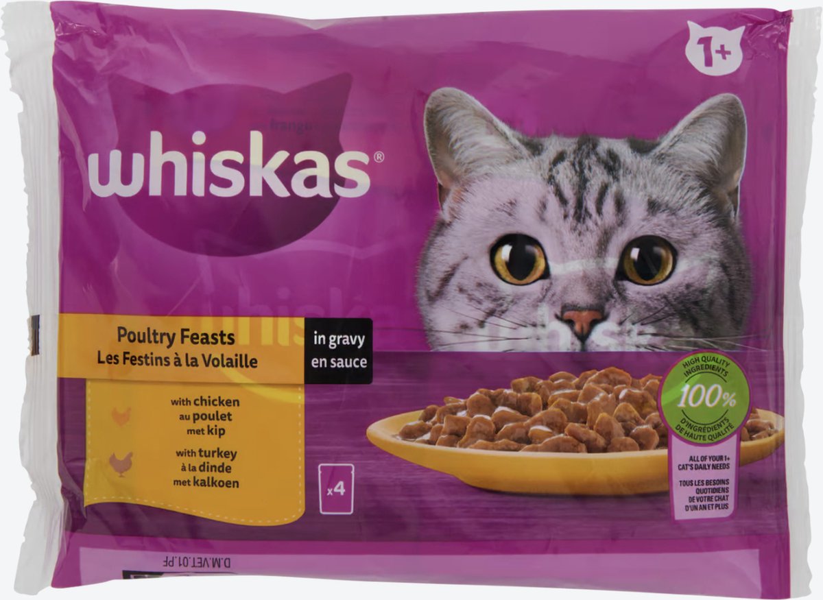 Whiskas Kattensnack Maaltijdzakjes – Smakelijke Kipmenu 85g (Kip en Andere Gevogelte)