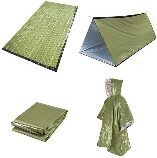Noodonderkomenssets, overlevingsonderkomen 1 overlevingstent 1 Mylar-dekens 1 noodslaapzak 1 poncho