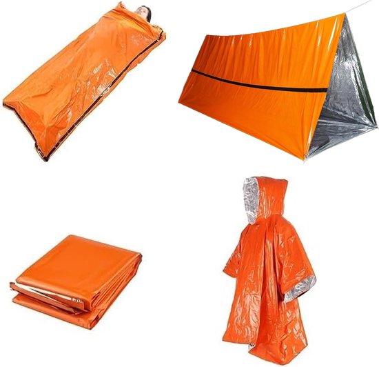 Tente De Survie Thermique 2 Personnes - Mylar - Imperméable - Orange - 2 Packs