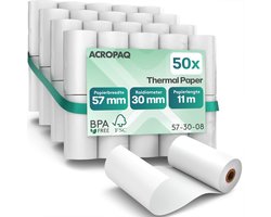 ACROPAQ - 50 x Pinrollen 57x30 mm - 11 meter - Thermisch papier BPA-vrij - Kassarollen voor betaalterminal