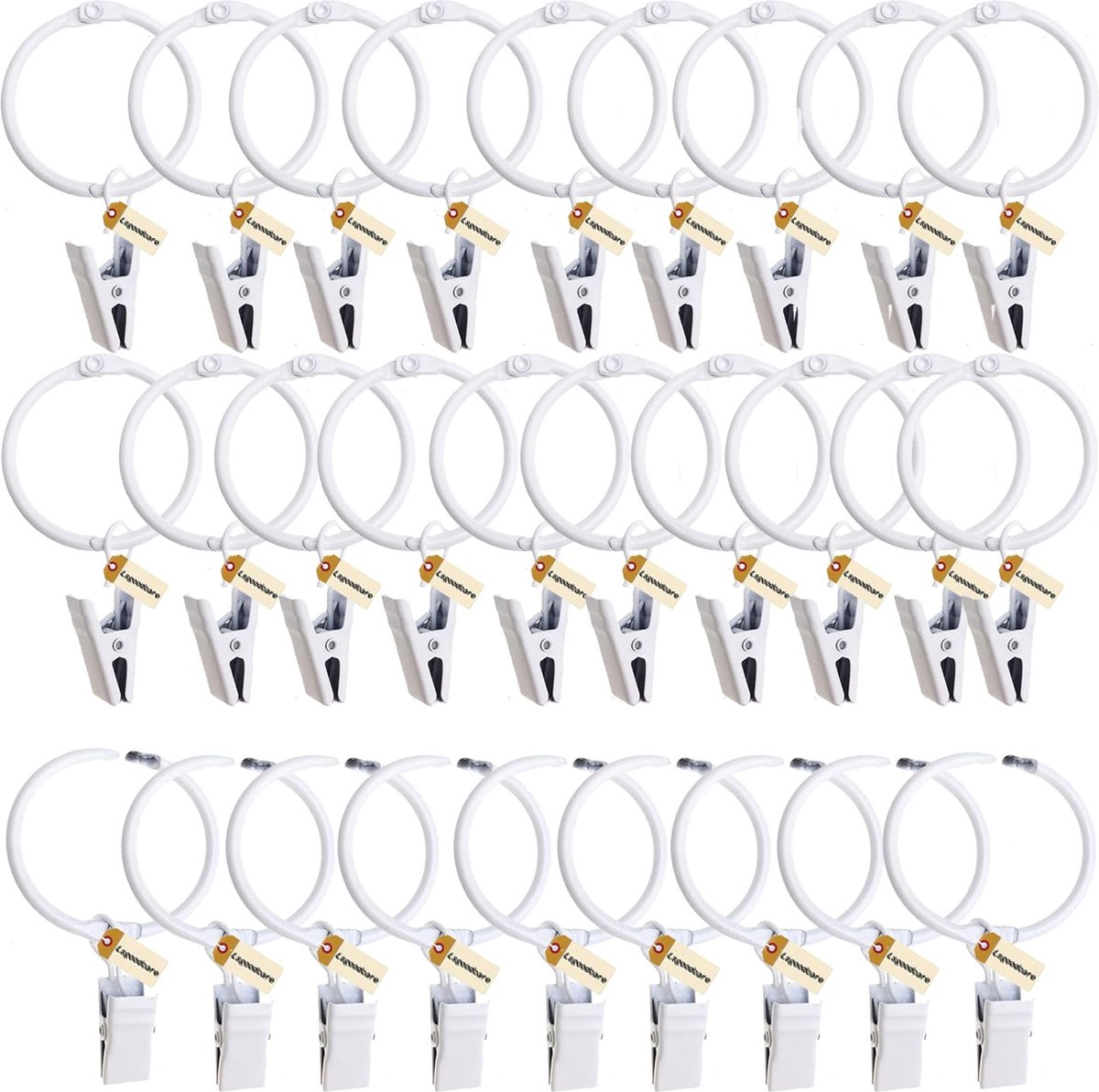 La'Moussawi ® Metalen Gordijnringen met Clips voor Diverse Toepassingen, 30 Stuks, Wit, 50mm