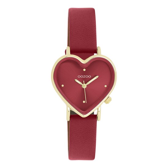 OOZOO Timepieces - Montre OOZOO dorée avec bracelet en cuir rouge bordeaux - C11454