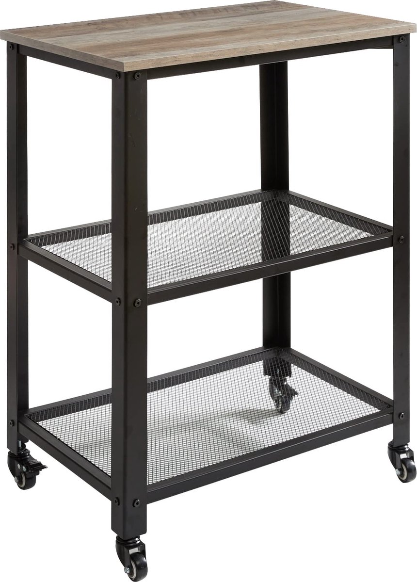 La'Moussawi ® Industriële Serveerwagen met Stalen Frame en Verplaatsbare Wielen voor Keuken en Woonkamer