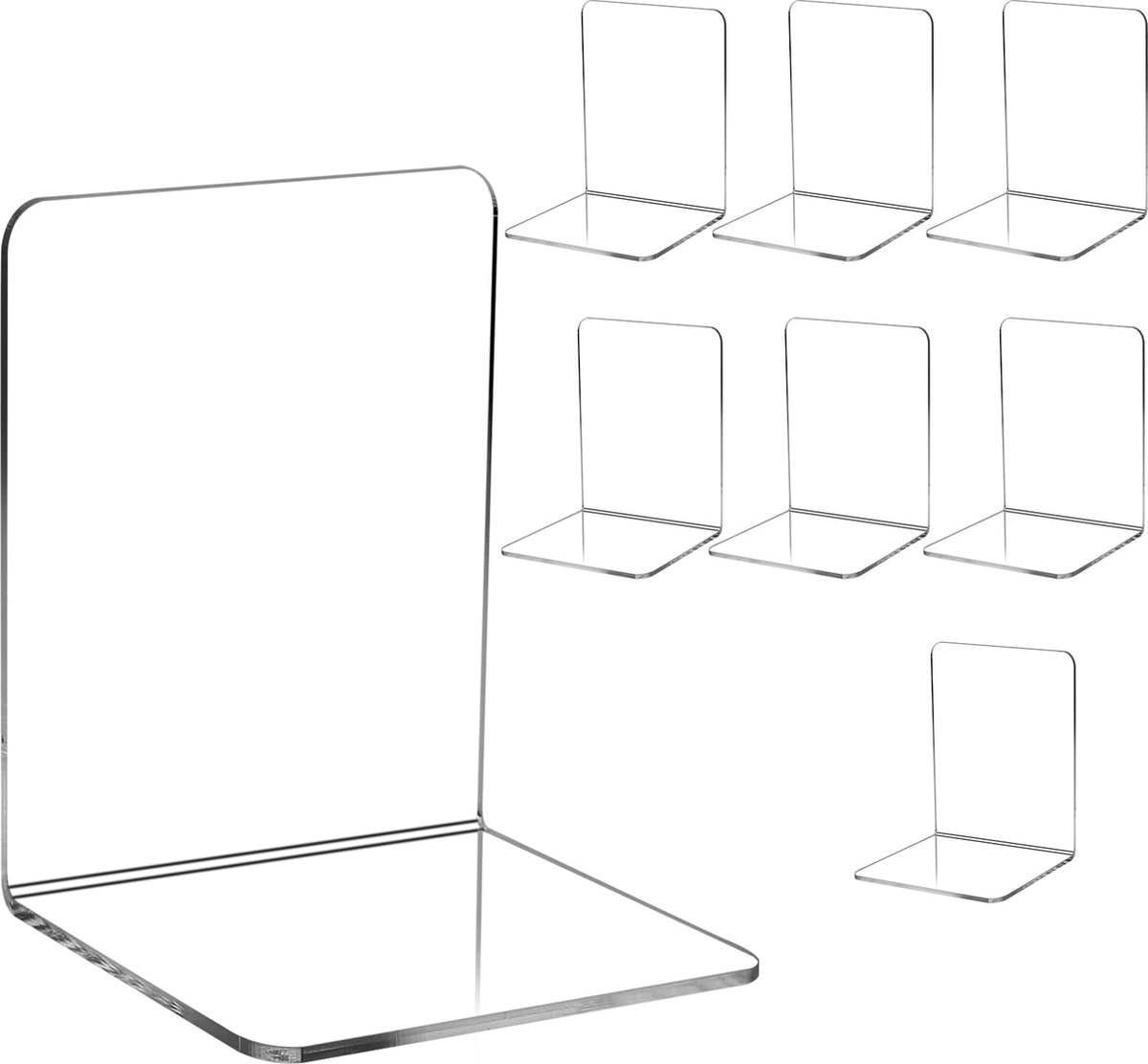 La'Moussawi ® Transparante Acryl Boekensteunen Set van 8 voor Diverse Ruimtes en Doeleinden