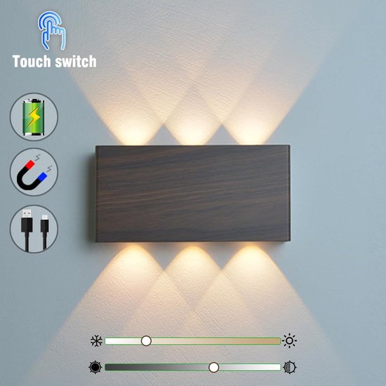 LZGS Go Swing Bands Wandlamp met touch schakelaar, drie kleuren, continue dimmer, led, draadloos, magnetische installatie, interieur, decoratie, nachtkastje (2 stuks, wit