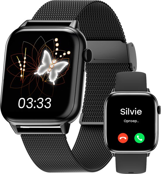 Bizoule Smartwatch Beso – Smartwatch Dames & Heren – 40mm – Horloge met Belfunctie – AMOLED Full HD – Bloeddrukmeter – Stappenteller – Android & iOS – Zwart