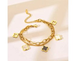 EHHbeauty - Klaver Armband - 5 Klaver - gouden Klaver Armband -Lucky Clover Bracelet - Cadeau -Accessoires - bedels