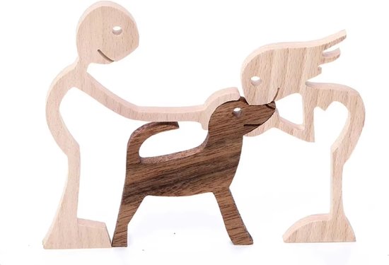 Accent Decor Mannen en Hond Figura Decorativa Houten Gift Home Accenten