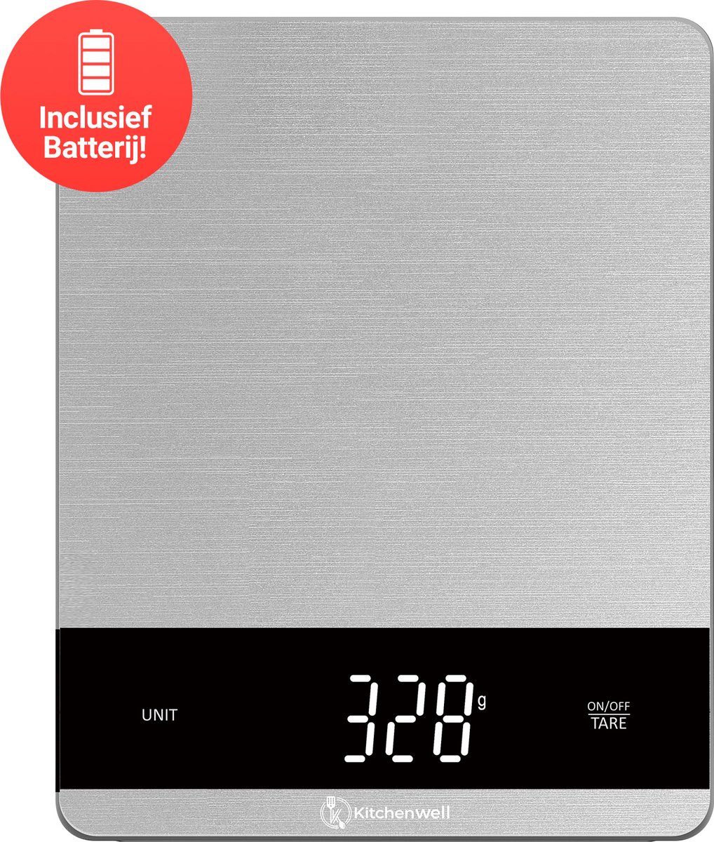 Kitchenwell Digitale Precisie Keukenweegschaal – Weegschaal Keuken - 5gr - 10kg – Tarra Functie - Grijs