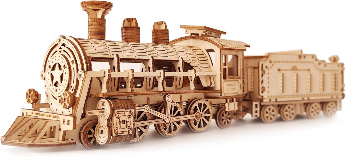 3D Houten Mechanische Treinmodel Puzzel  Brain Teaser Voertuigbouwpakketten Uniek Verjaardag en Kerstcadeau