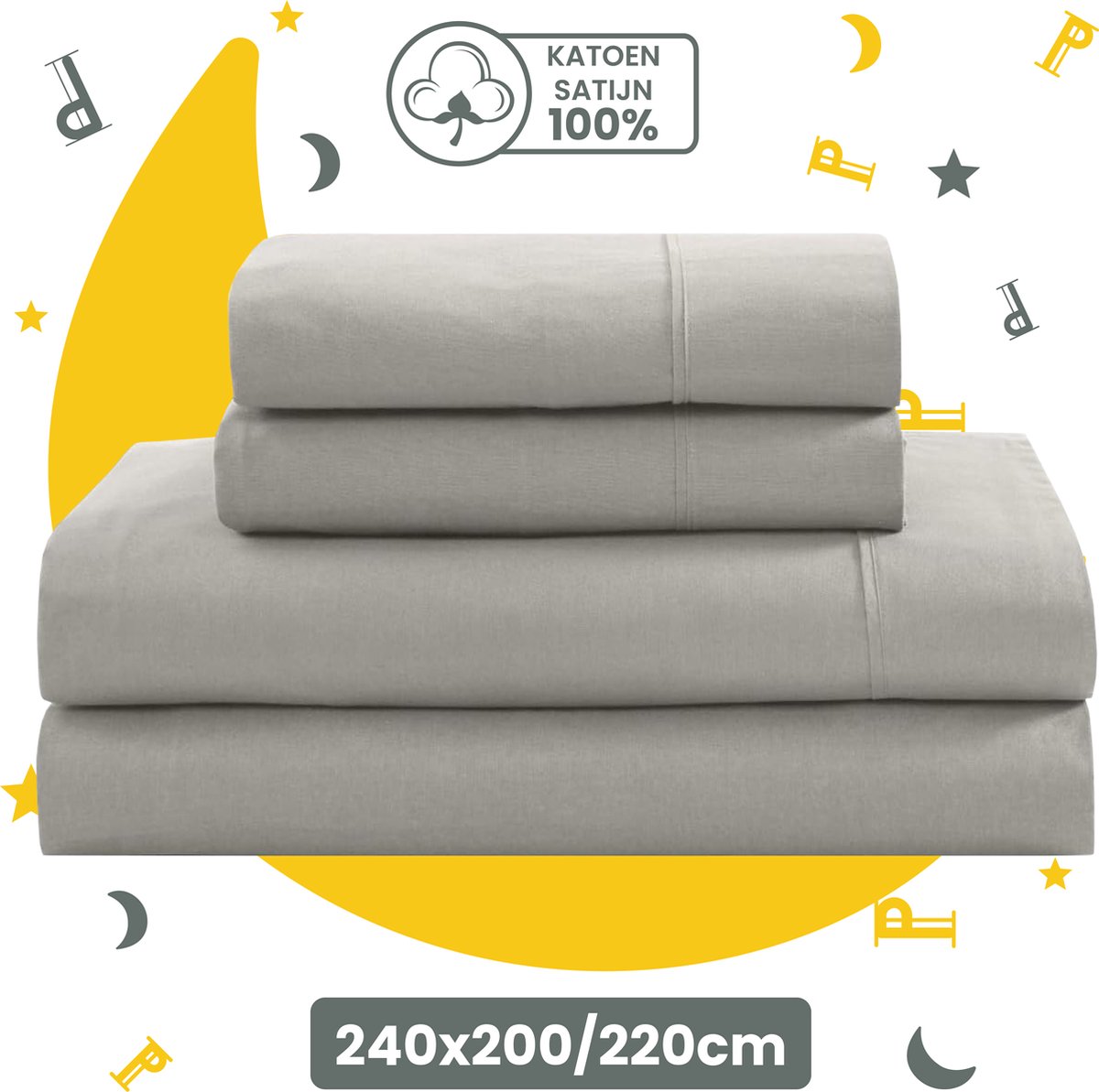 Sleep Comfy - Elegance Series | Premium Dekbedovertrek - 100% Katoen | Comfortabel & Ademend - Satijn Beddengoed - Slaapkamer | Ultra Soft Cotton - 240x200/220cm + 2 Kussenslopen 60x70cm - Lichtgrijs