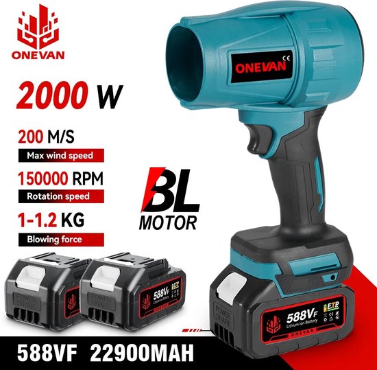 Mini Bladblazer - HIGH POWER Blower - Mini Blower - Blower - Bladblazer - 2000W - 720Km/h - 2 x Accu - Draadloos