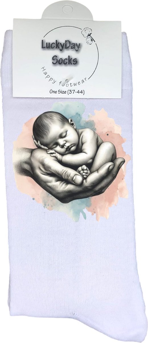 Baby - Opkikkertje - Zwanger - Grappige sokken - Valentijn cadeau - Verjaardag cadeau - Kerst cadeau - Grappige sokken - Leuke sokken - Blauw en roze - Vrolijke sokken - Hand - Kerst sokken - Vaderdag - Moederdag - Socks maken Happy - 37-44
