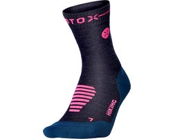 STOX Energy Socks Merino Wandelsokken Dames - Enkelsokken Wandelen - Donkerblauw / Roze - Merino Wol Compressie Sokken - Naadloos - Outdoor - Hiking - Maat: 38-40