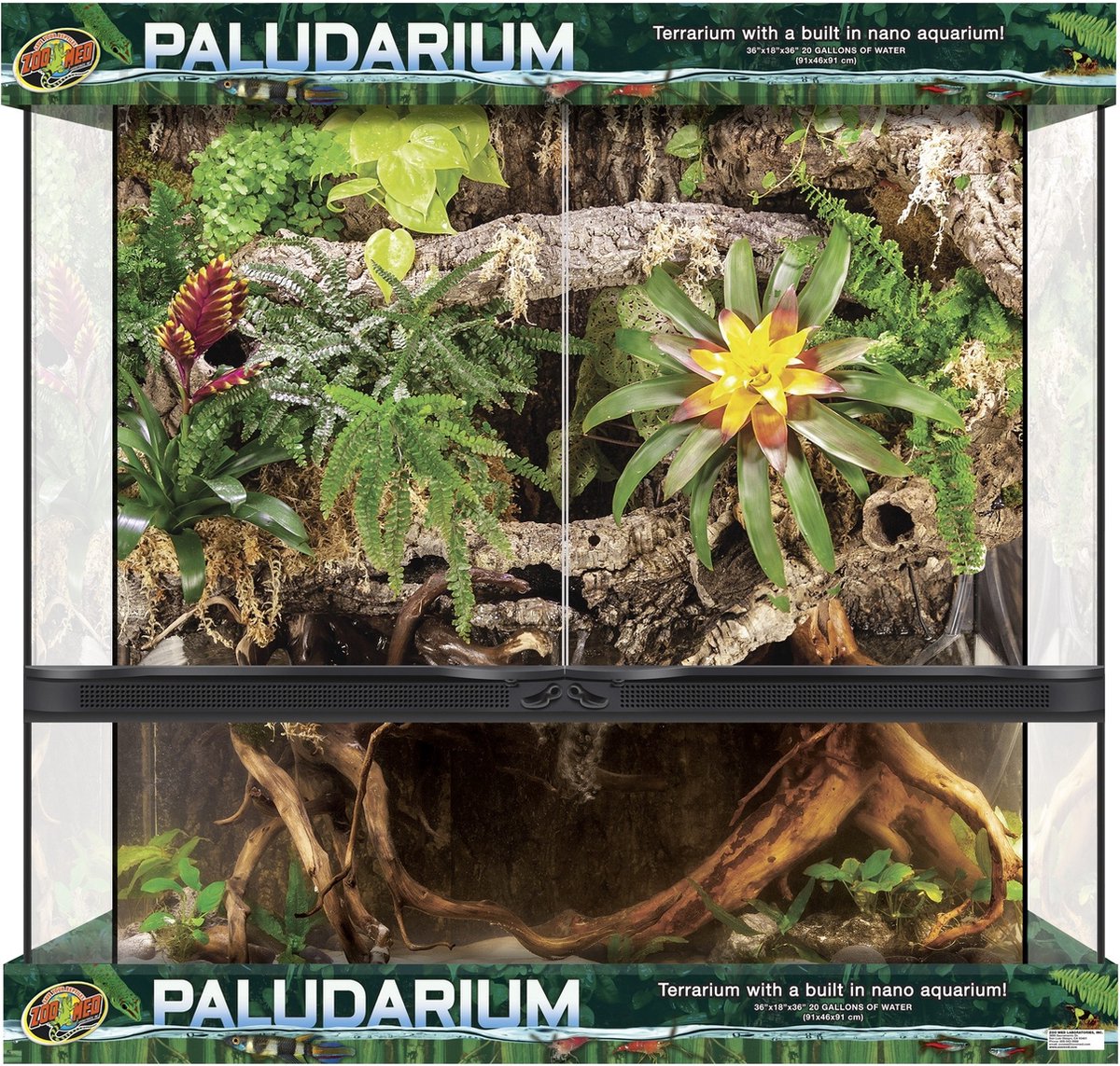 Zoo Med Double Door Paludarium 91x46x91cm glasterrarium met watergedeelte voor reptielen en amfibieën