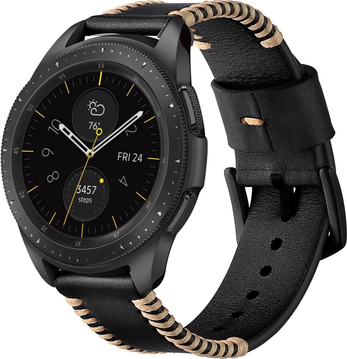 Strap-it Smartwatch bandje 22mm leer - stitched leren band geschikt voor Samsung Galaxy Watch 1 46mm / 3 45mm / Gear Sport - Polar Vantage M / Grit X - Huawei Watch GT 1/2/3/4 - Amazfit GTR 2/3/4 - Fossil Gen 5 (zwart)