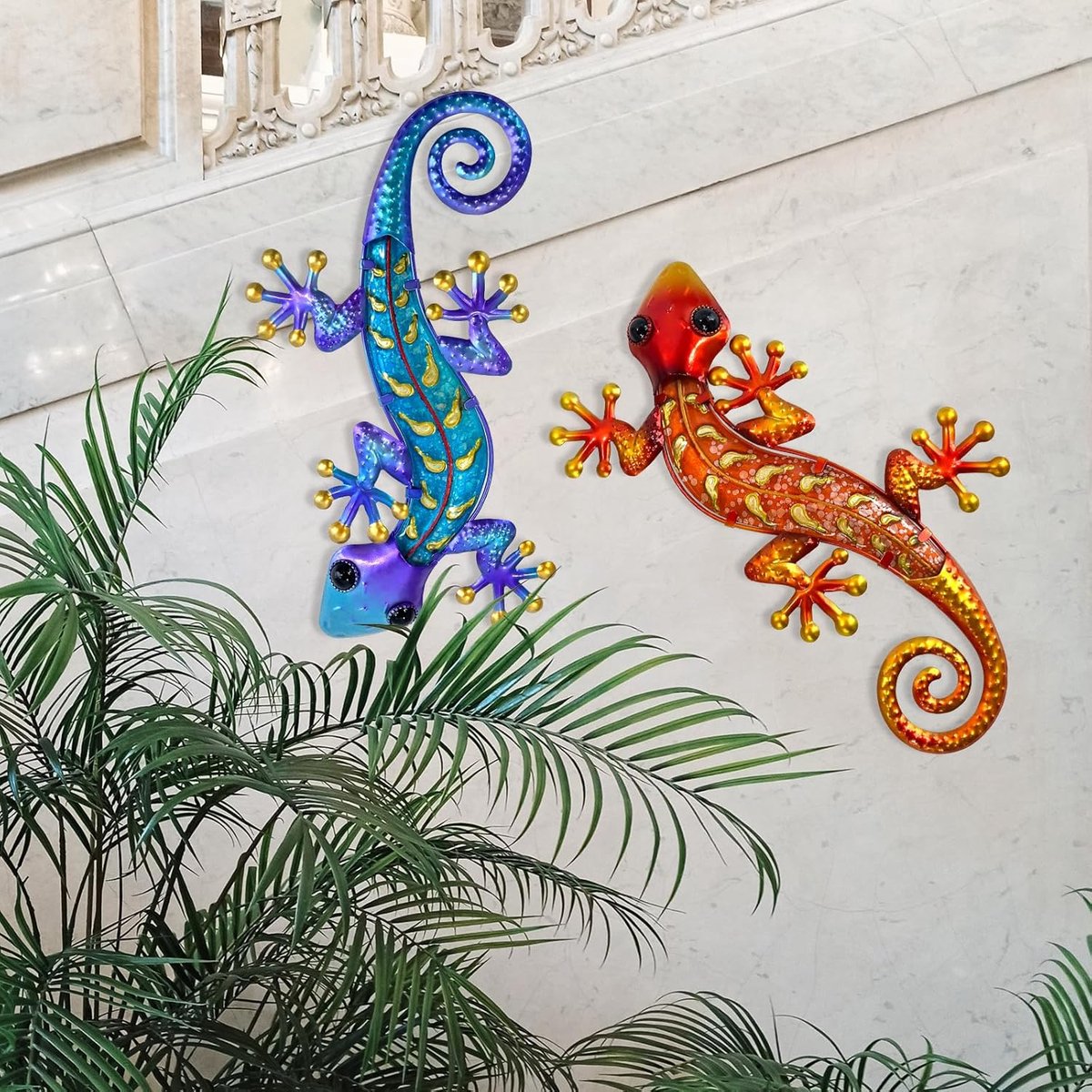 lst2020 2 stuks metalen gecko, outdoor muur decoratie hagedis, tuin gazon, muur decoratie hanger muur sculptuur