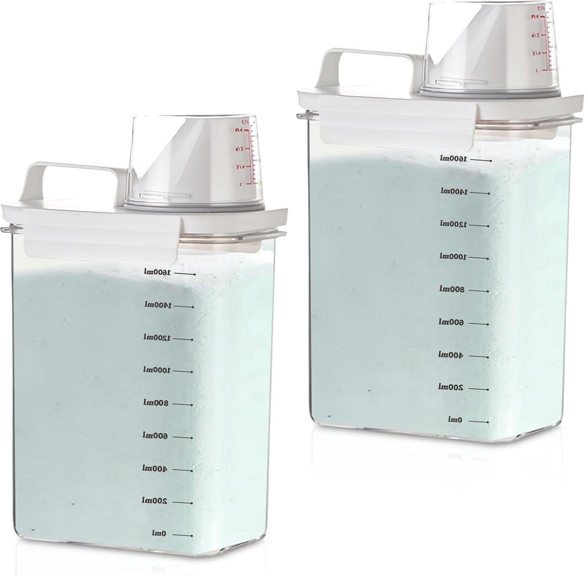 Goedkoopste Luchtdichte wasmiddeldispenser - 2 stuks - 1800 ml opbergdoos waspoeder - transparant - multifunctioneel - wasmiddelbox - opbergemmer - wasmiddelbox voor wasverzachter